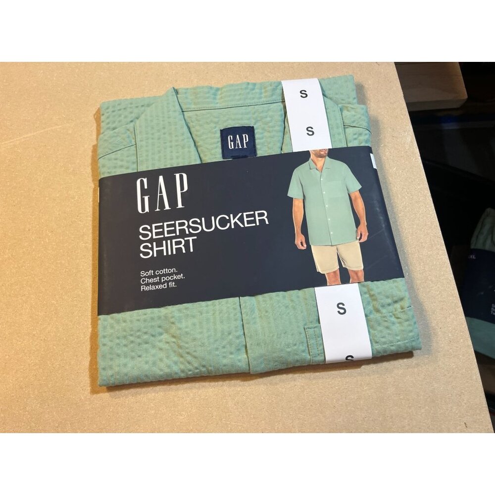 Gap Mens Green Short Sleeve Seersucker Shirt Soft Cotton Relaxed Fit Chest Pocke